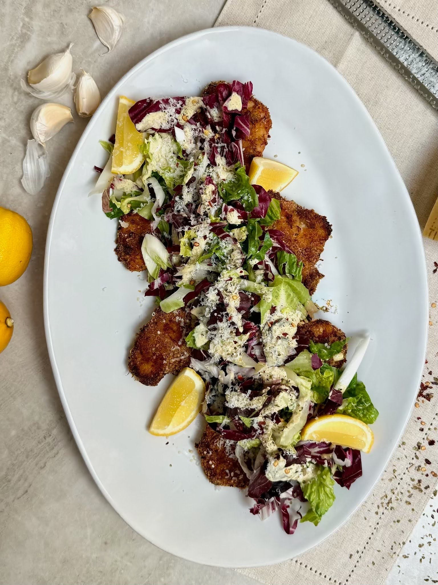 Oven-Baked Chicken Milanese with Chicory Caesar Salad - fertility meal plan and recipes for fertility - Wenatal