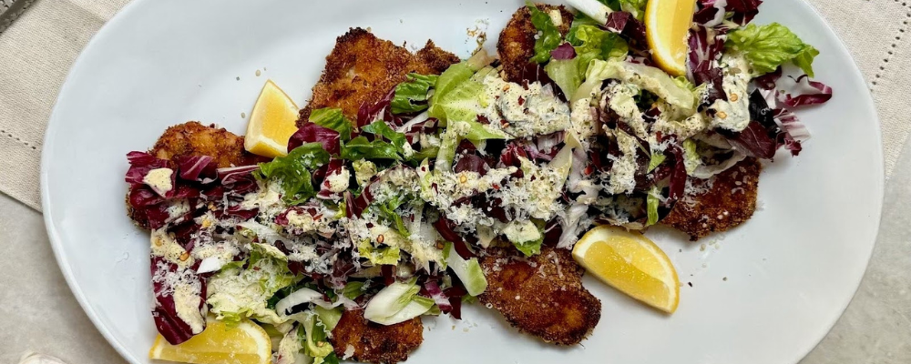 Oven-Baked Chicken Milanese with Chicory Caesar Salad - fertility meal plan and recipes for fertility - Wenatal