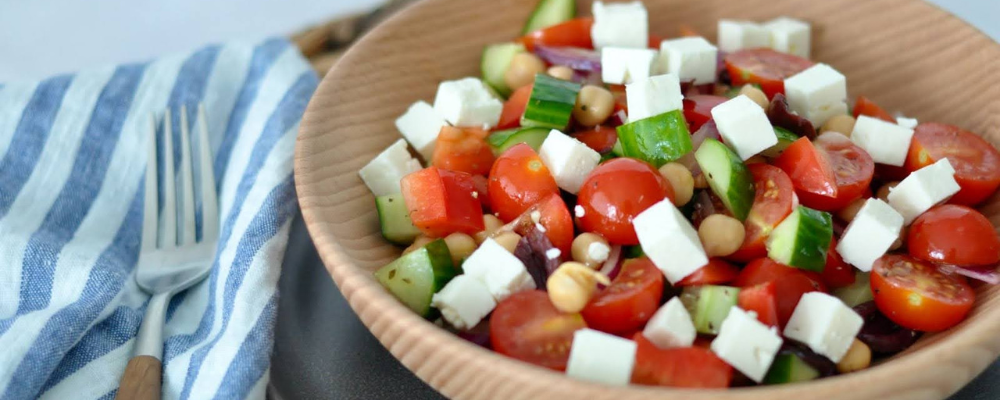 chickpea salad with diced cucumber red pepper cherry tomatoes and feta - fertility lunch recipes - WeNatal prenatal vitamins