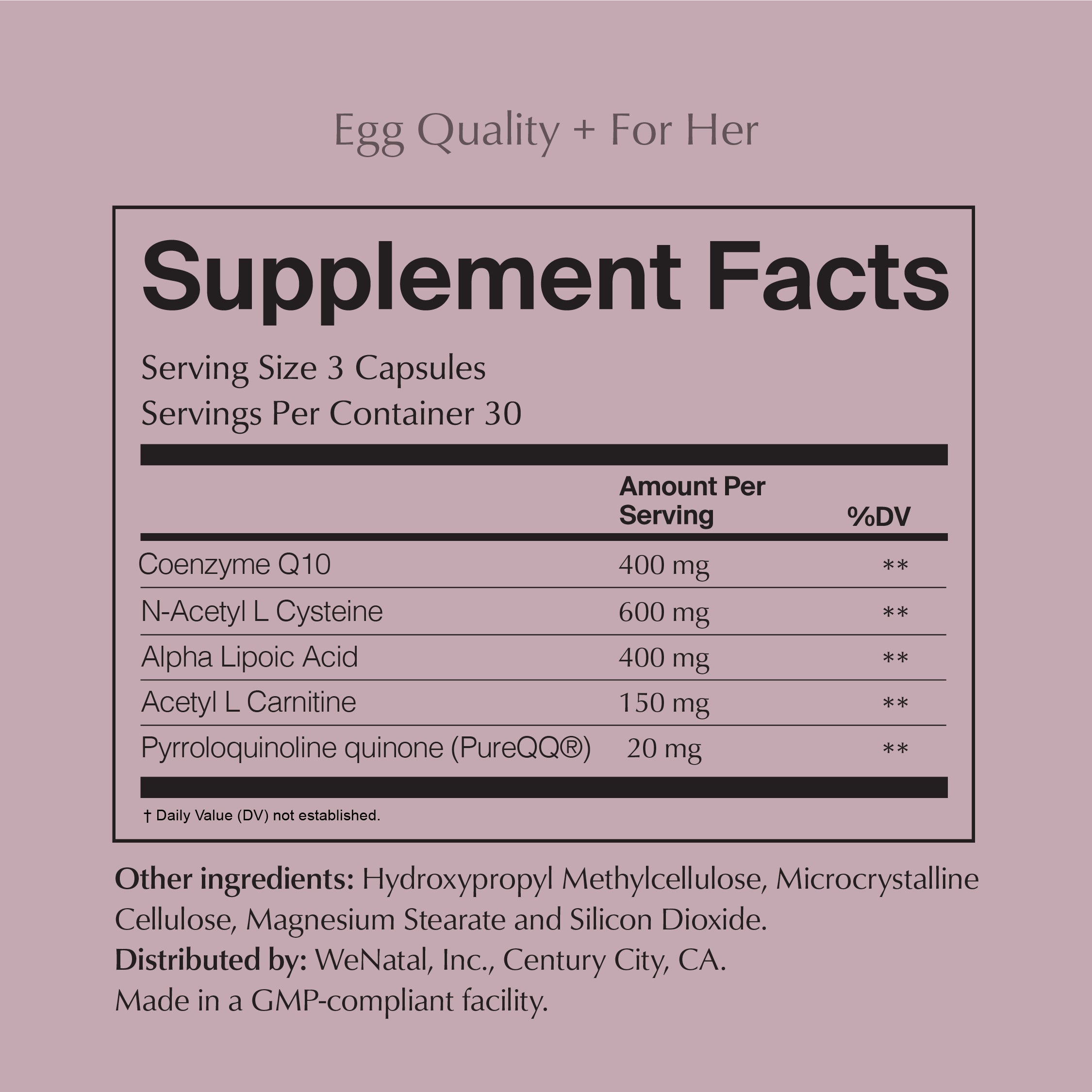 WeNatal for Her & Egg Quality+ Duo Welcome Kit includes a 30-day supply of nutrient-rich capsules supporting prenatal nutrition, featuring Coenzyme Q10, N-Acetyl L-Cysteine, and other essential nutrients