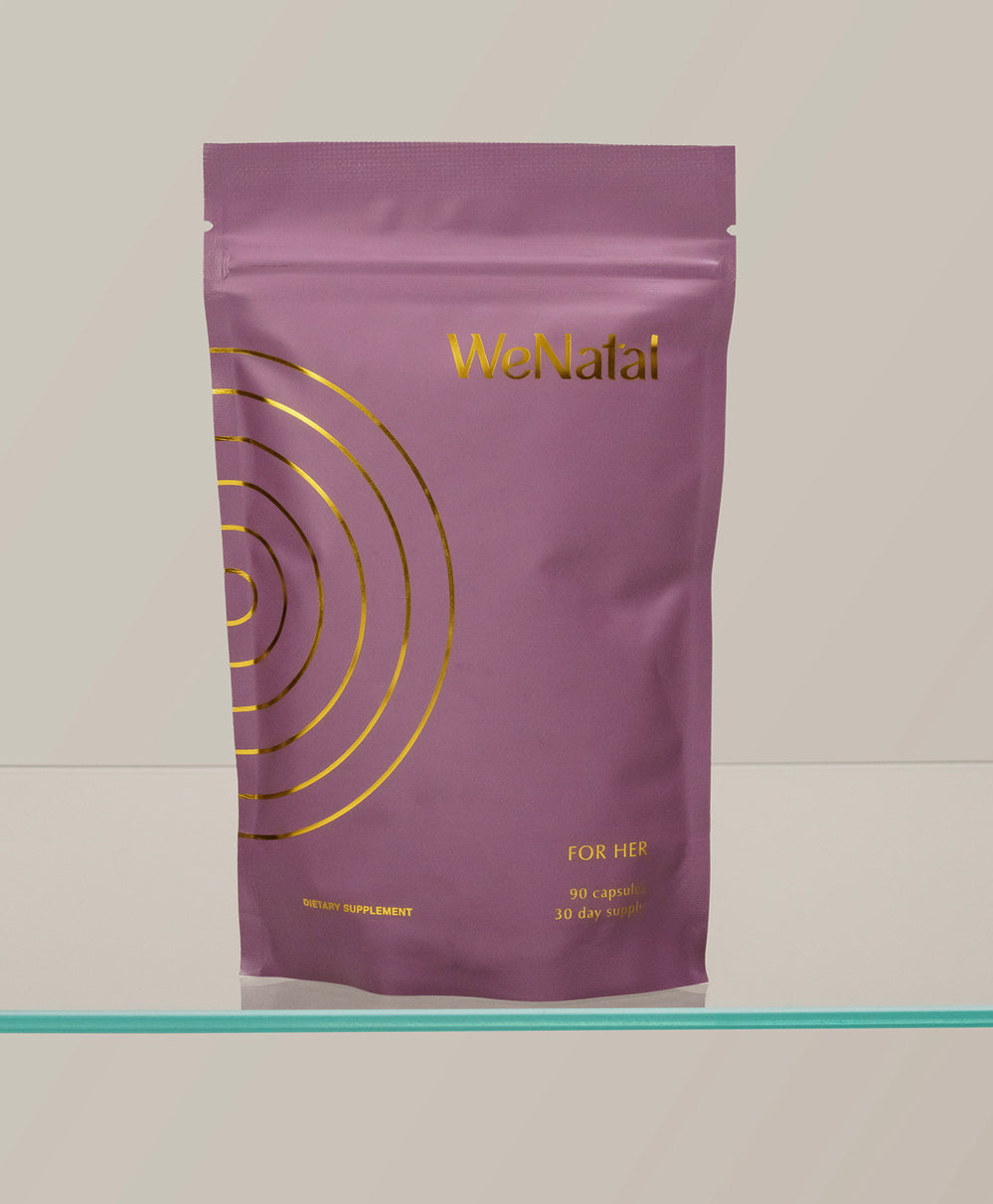 WeNatal For Her Welcome Kit, a resealable pouch containing 90 capsules, offers daily prenatal nutrient support and fertility support with essential nutrients for women