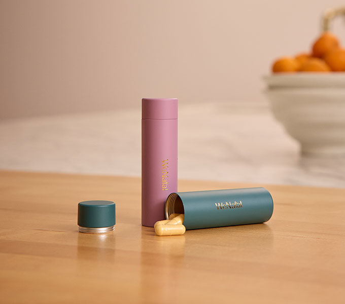 WeNatal Women's Travel Vial, featuring prenatal supplements in capsule form, ensures daily nutrient and fertility support with a convenient, portable 5-day supply
