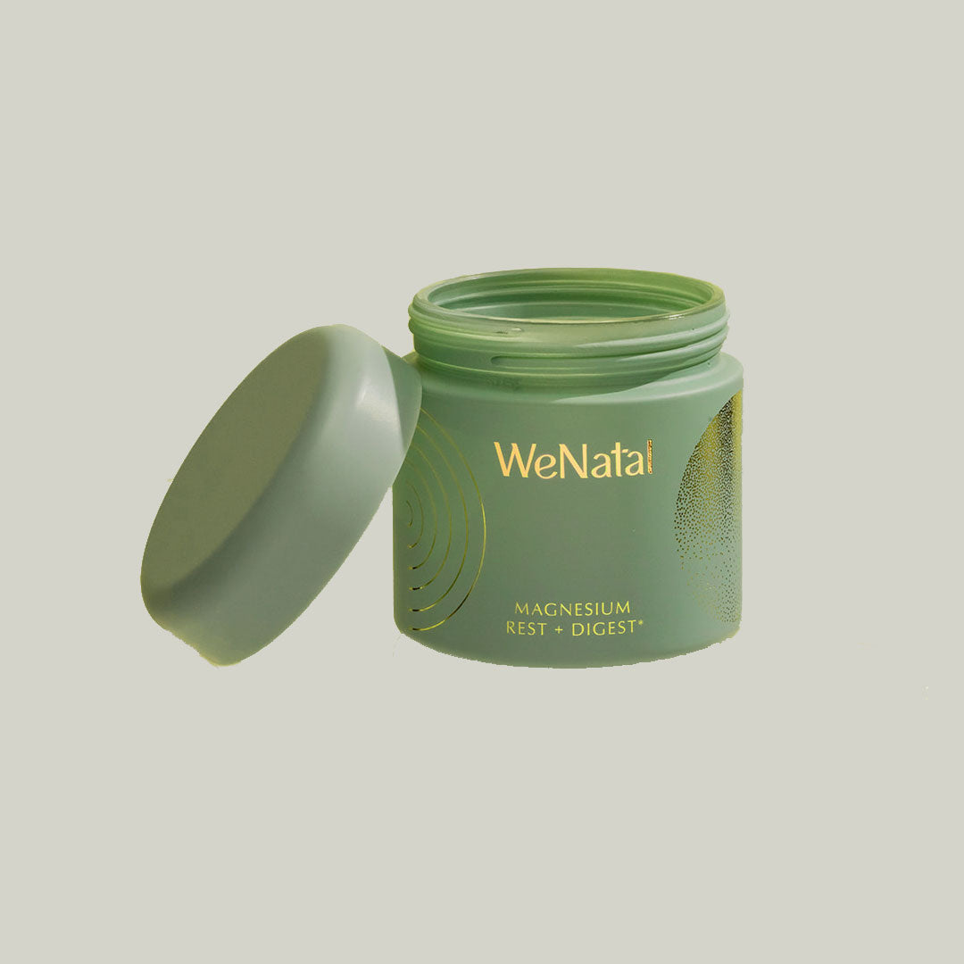 Glass jar labeled Magnesium Jar Only, designed for storing magnesium supplements, reflecting WeNatal's focus on prenatal health and wellness products.