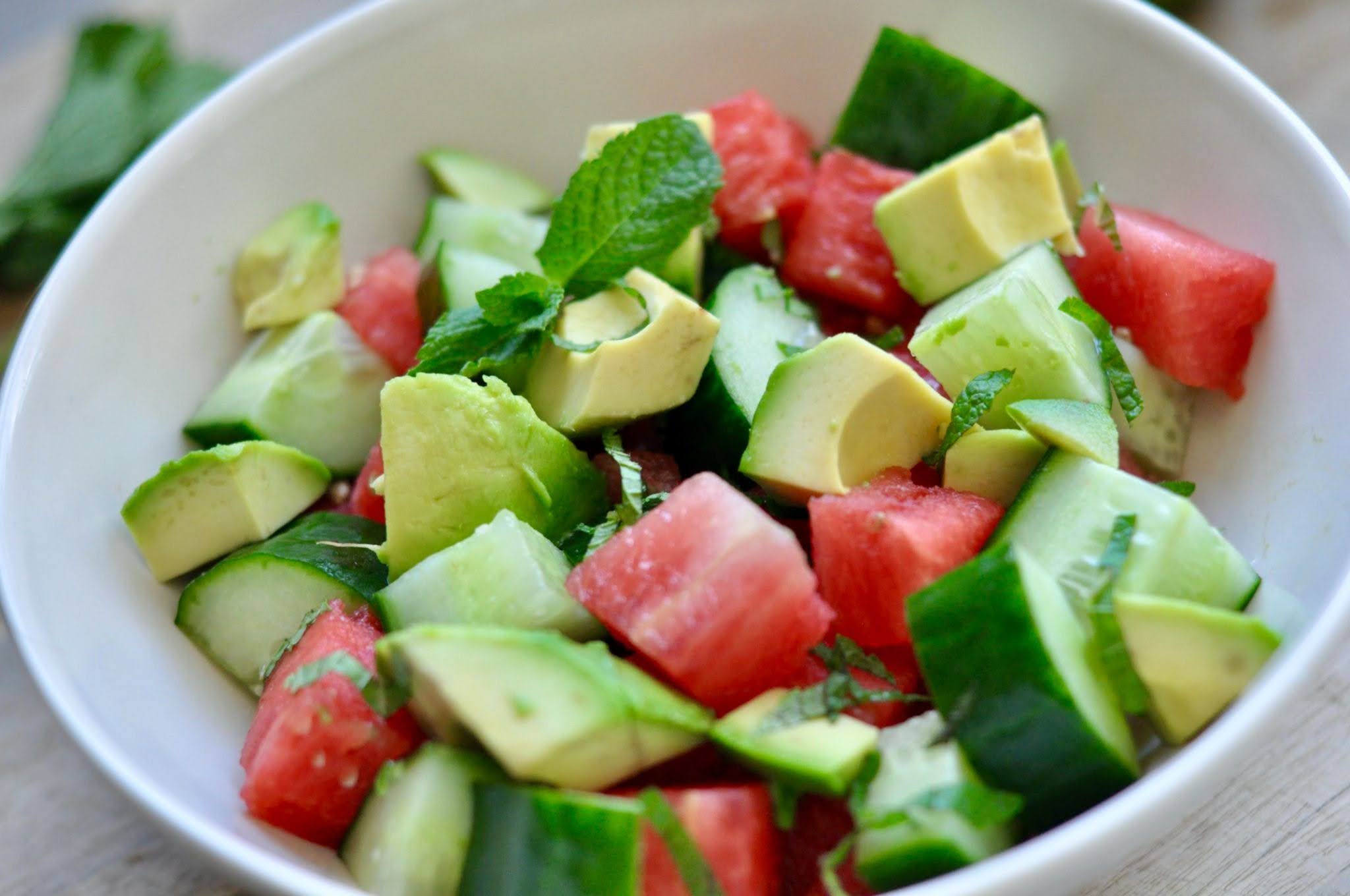 Watermelon, cucumber, avocado salad, a hydrating fertility snack - WeNatal