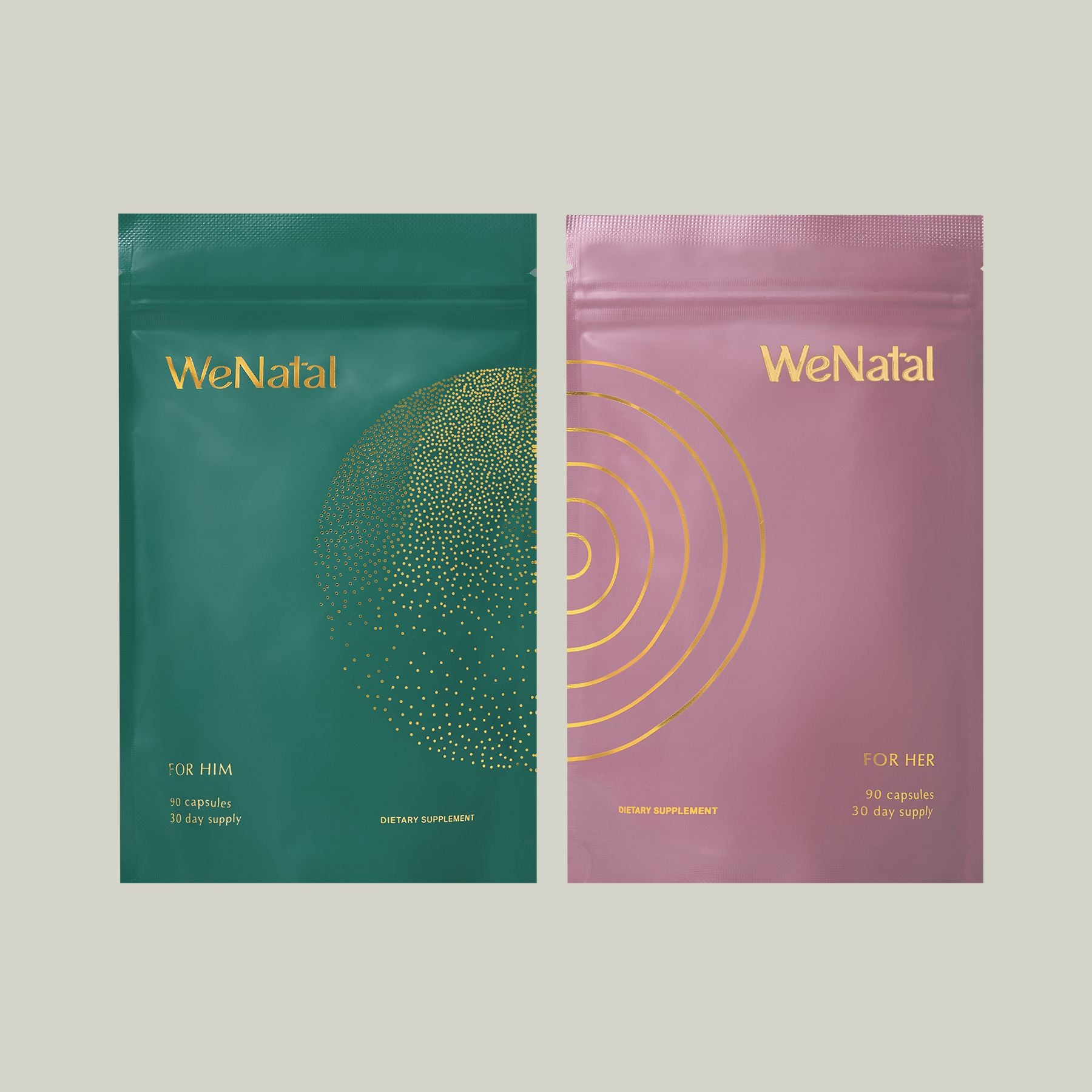 WeNatal Together (One Time) supplement pouches, featuring elegant packaging, offer 90 capsules for couples