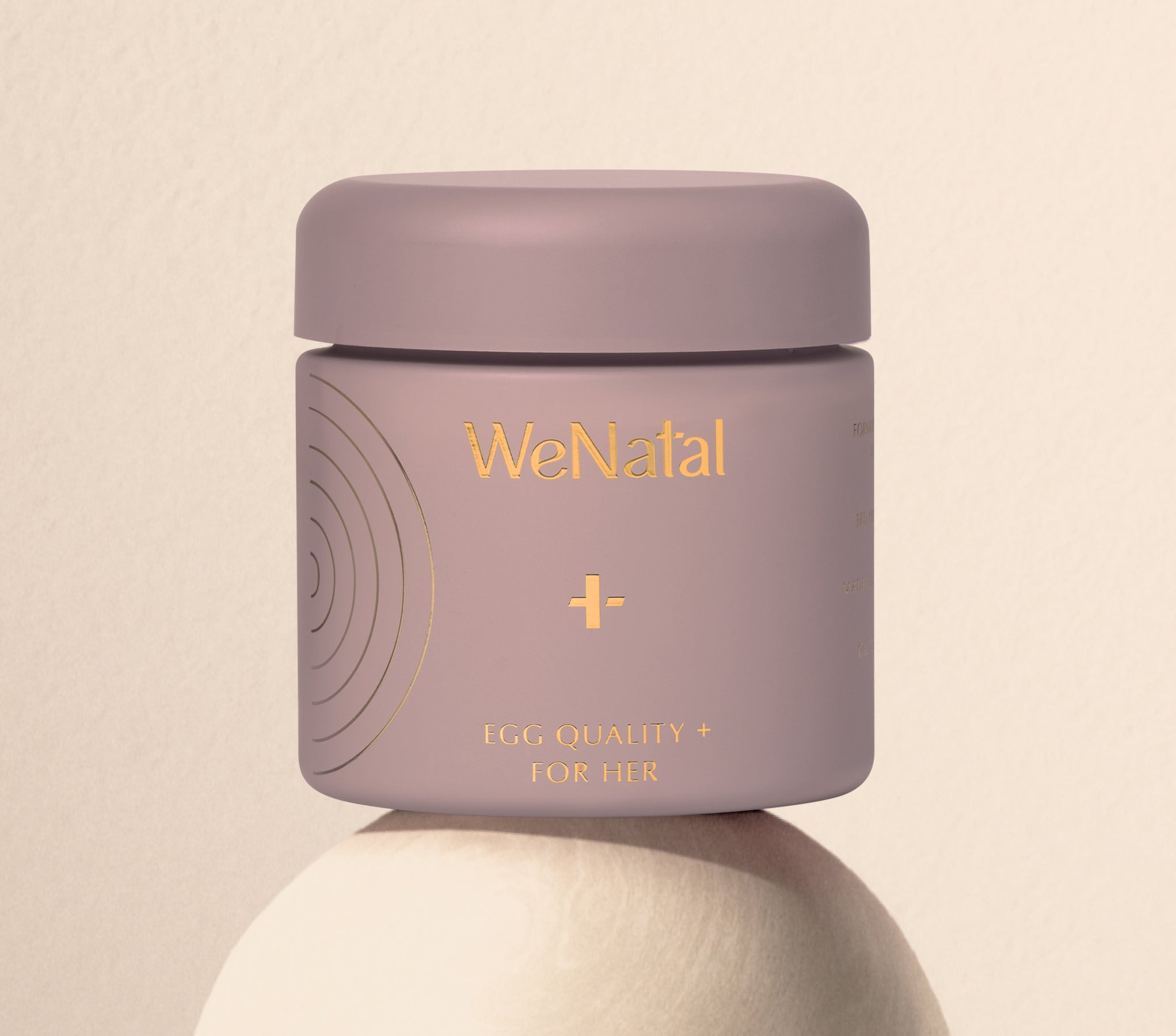 WeNatal Egg Quality+ Welcome Kit: A prenatal supplement jar offering daily fertility and nutrient support with a 30-day supply of 90 capsules for her