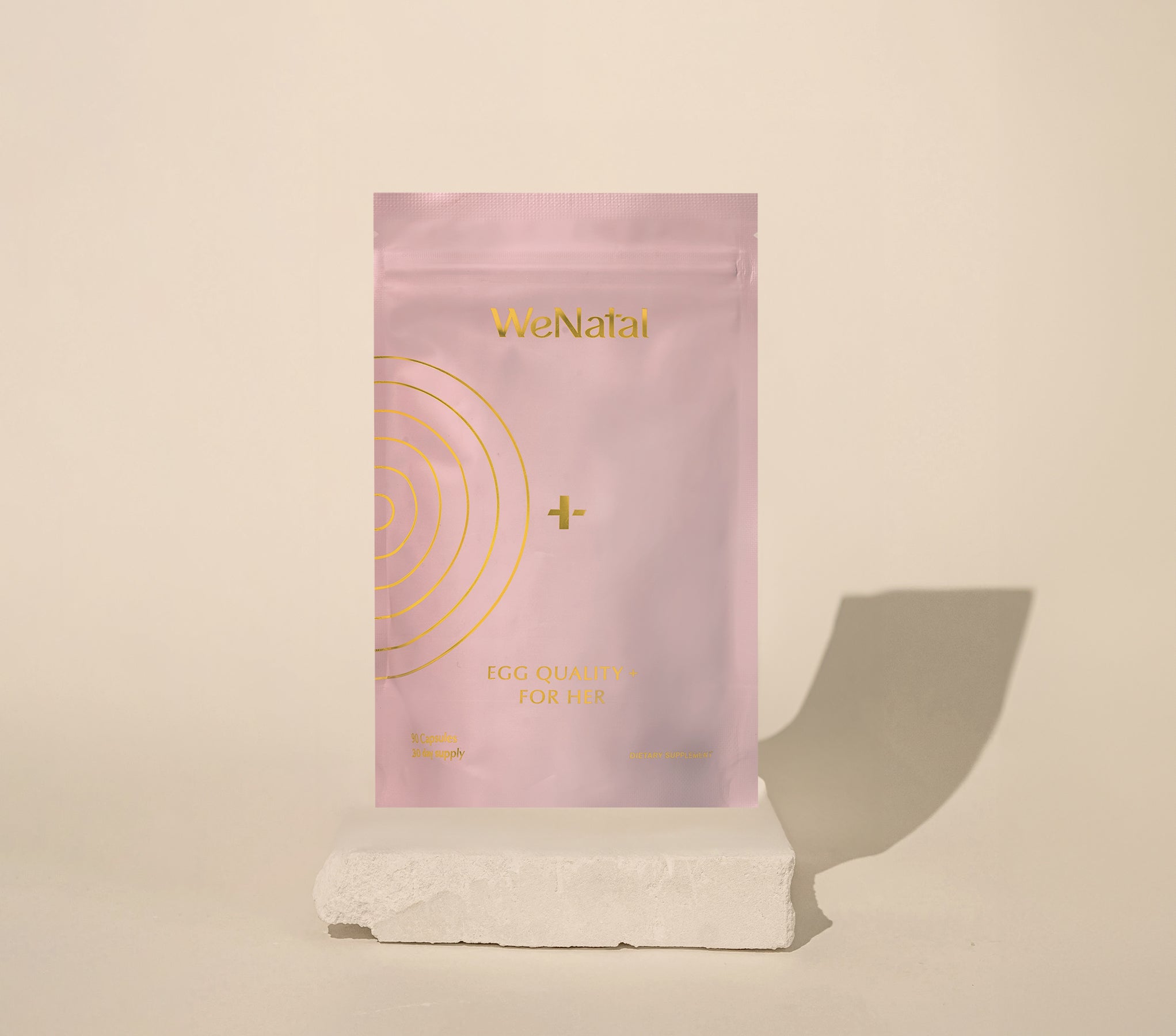WeNatal Egg Quality+ Pouch offers 90 capsules for prenatal, daily nutrient, and fertility support; a refillable pouch providing essential nutrients in a capsule formula