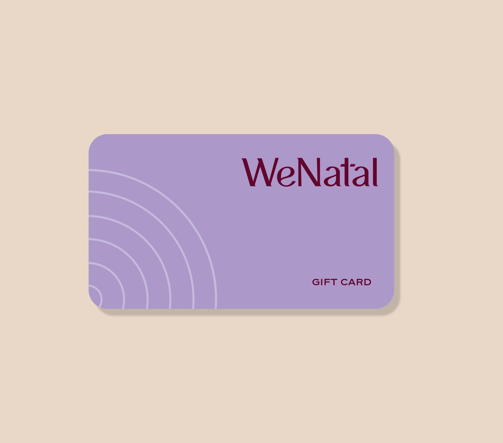 WeNatal Gift Card featuring elegant arc designs, offering a flexible gift option for prenatal nutrition and fertility support, delivered via email