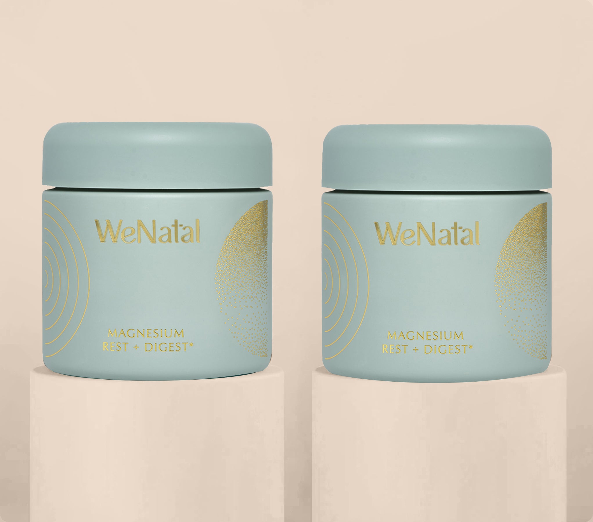 WeNatal Rest + Digest Magnesium Together Welcome Kit: Two jars of dietary supplement for prenatal nutrition, offering daily nutrient support with 60 capsules for fertility support