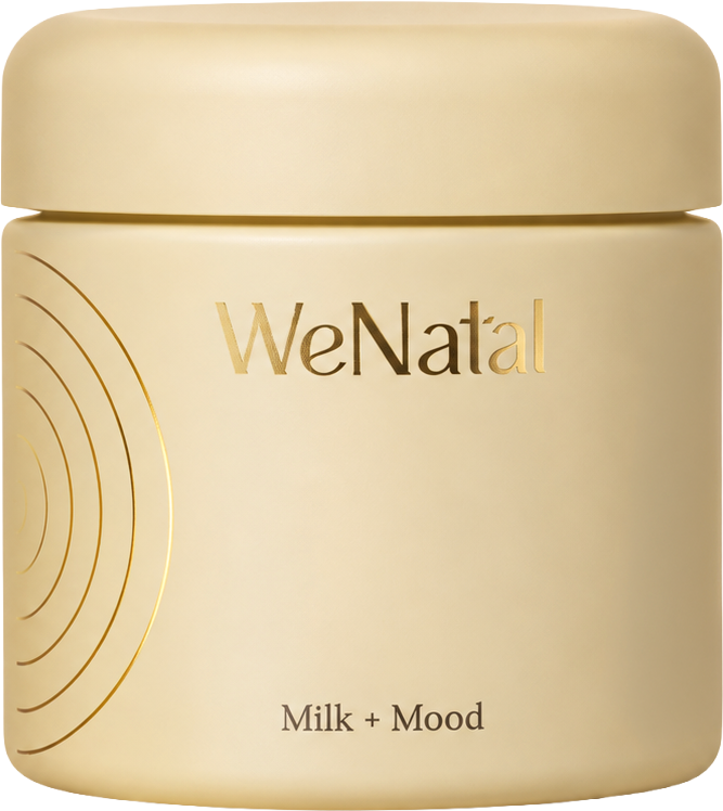 WeNatal Milk + Mood jar on a transparent background
