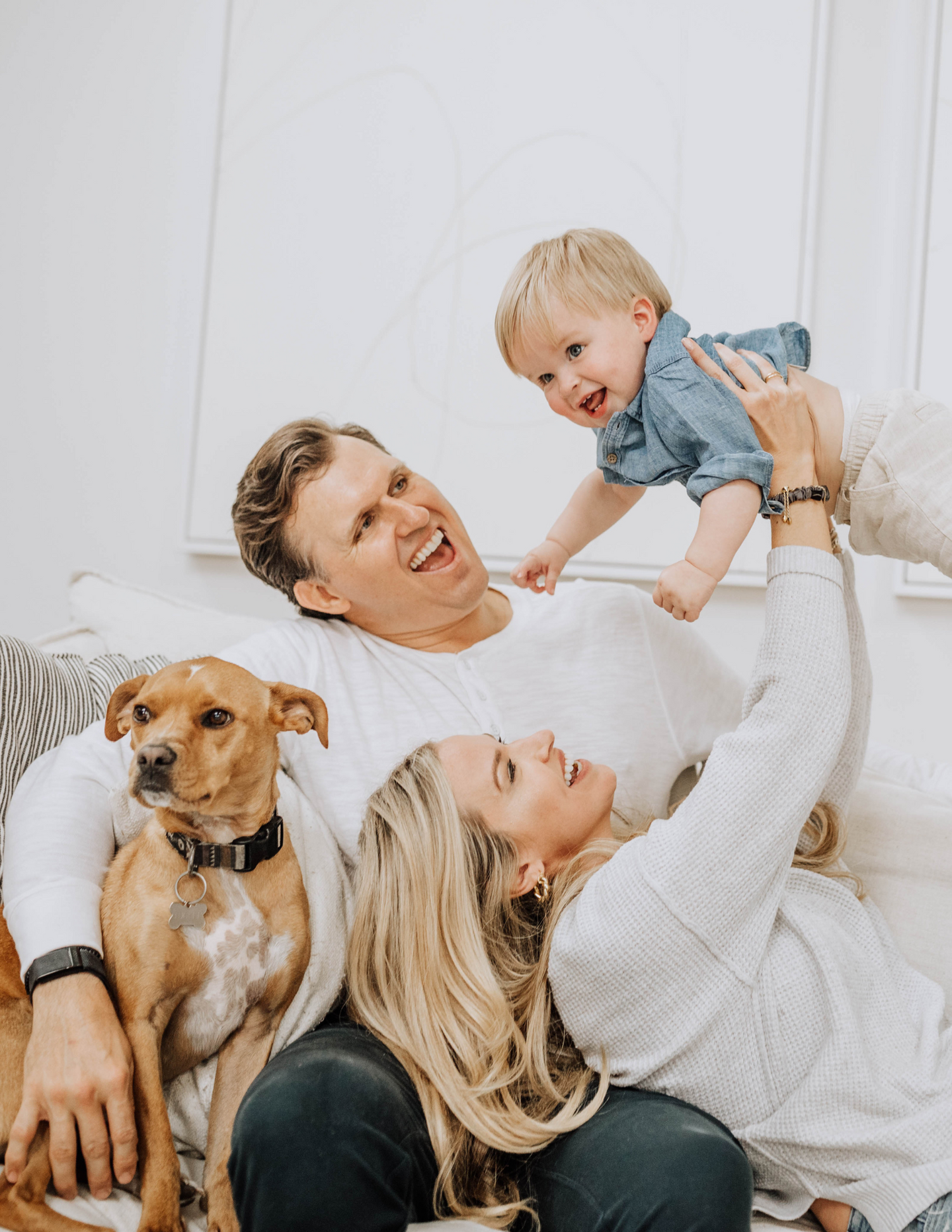 Sarah with husband, baby and dog