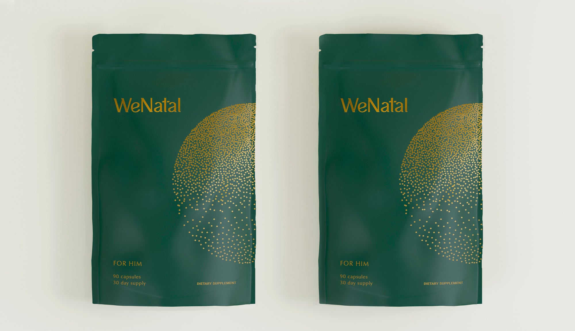 WeNatal Together (One Time) supplement pouches, offering 90 capsules for Him + Her, and 180 capsules for Him + Him or Her + Her.